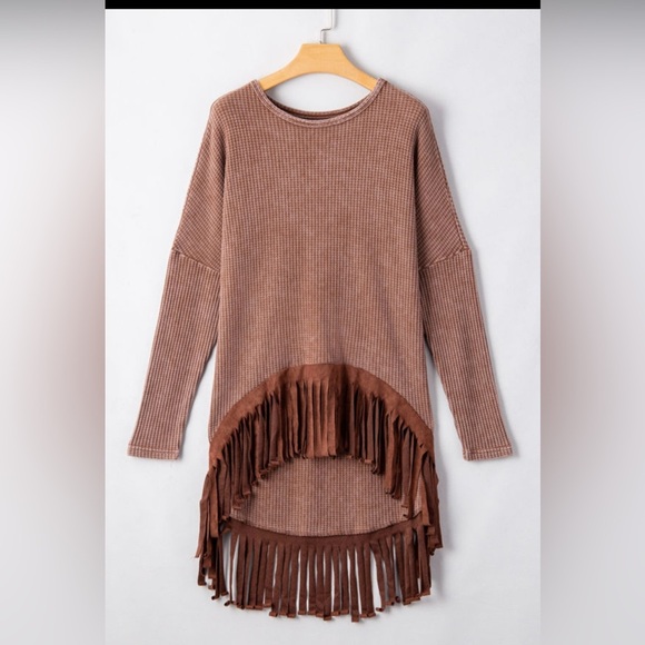 LAST ONE Waffle Fringed Sweater for Women - Picture 4 of 13